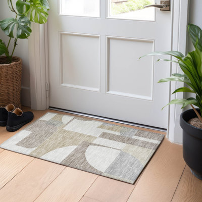 Machine Washable Indoor/Outdoor Cinead ACN1692 Khaki Rug