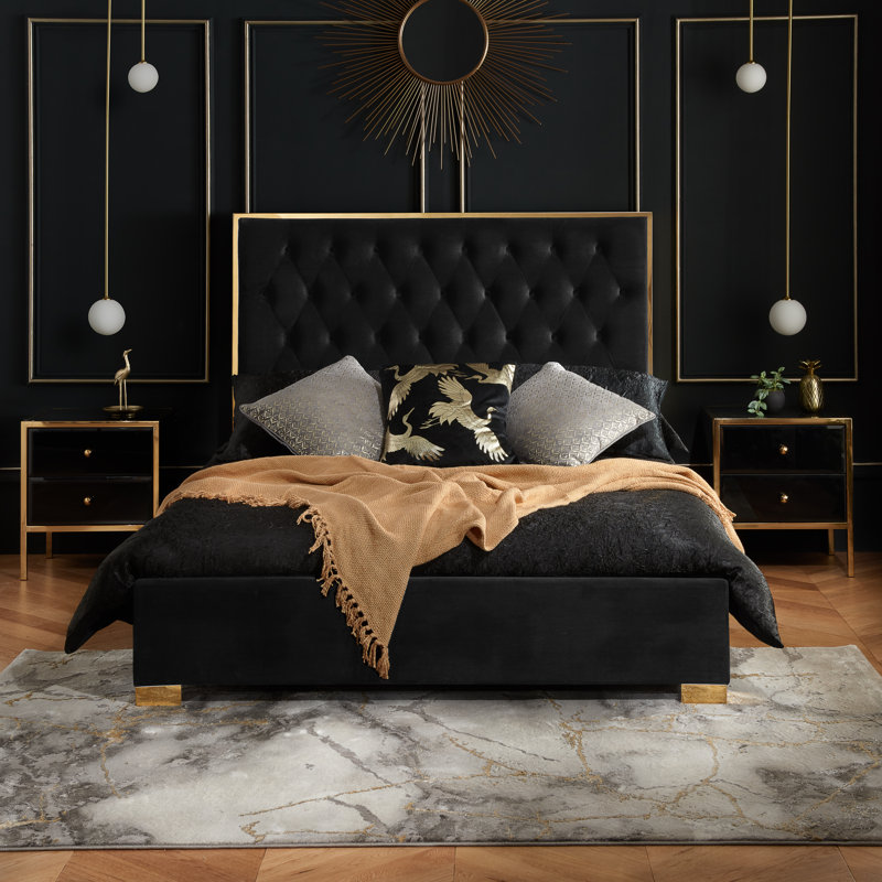 Barbel Upholstered Bed, Kingsize (5'), Brown, Black