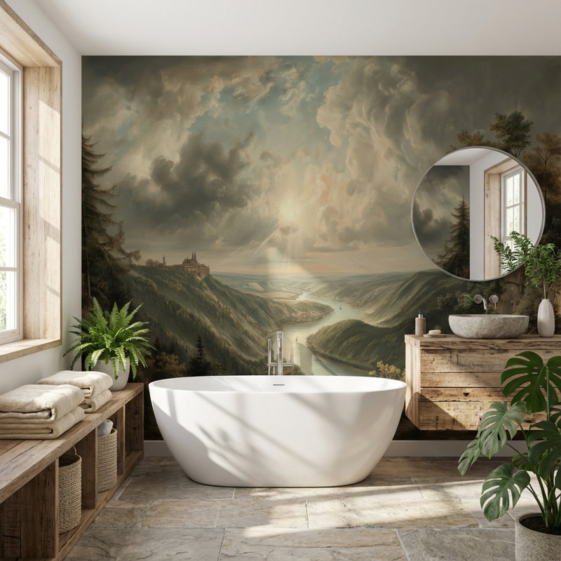 Papier peint paysage mural River, Non tissé, 120 po x 96 po