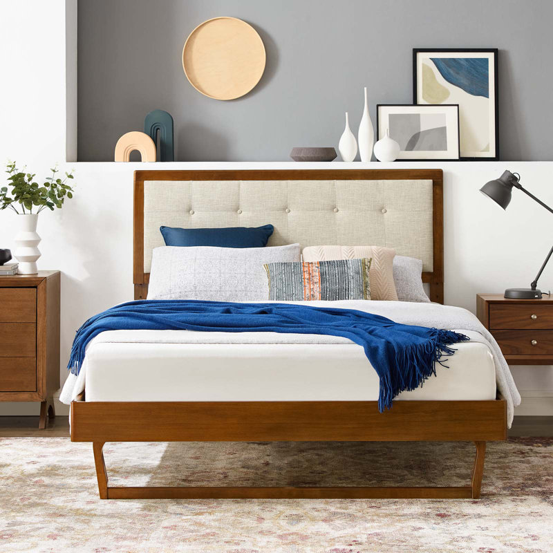 Lit plateforme Willow, Noyer / beige, Double