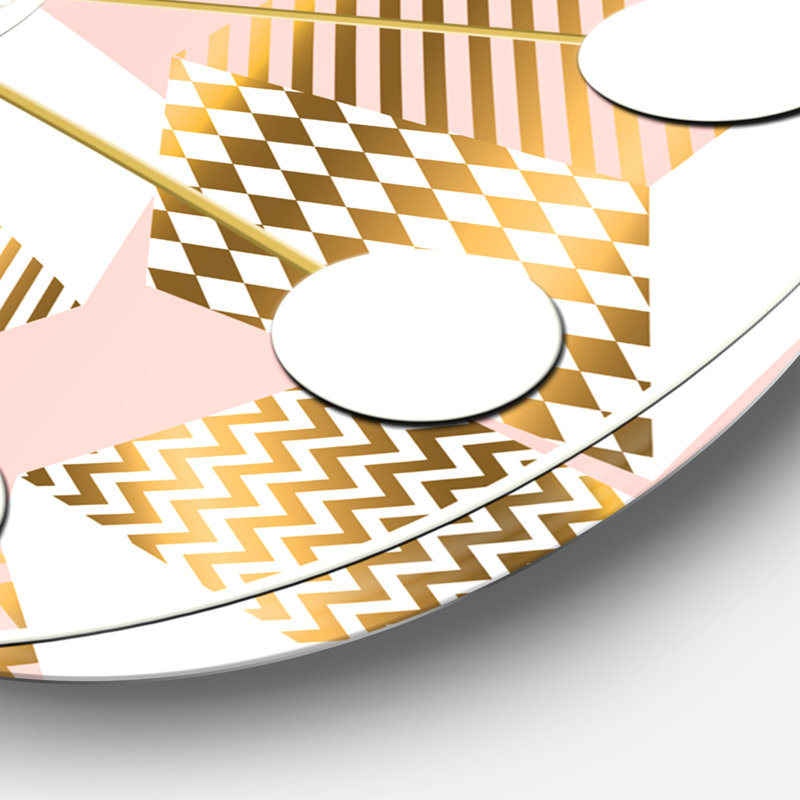 Or et cubes de rose I - horloge murale moderne Mid-Century, Grand