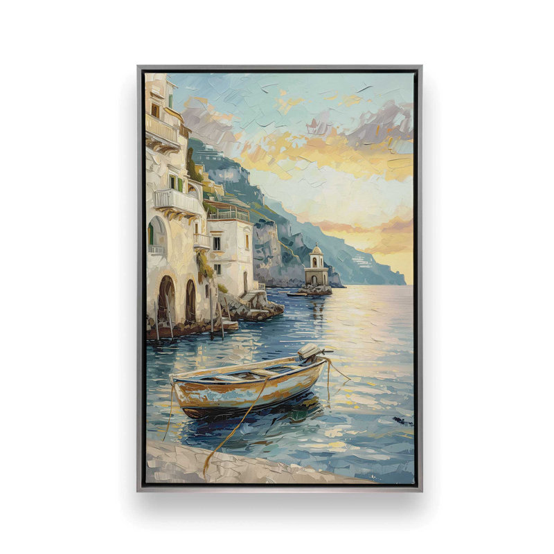 " Positano Azure Retreat ", Polished Chrome Floater Framed, 14" H x 10" W x 1.75" D