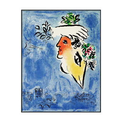 Impression sur toile encadrée, "Flower in Face" par Marc Chagall, art mural pour le salon, décorations de bureau à domicile (cadre en bois de couleur mince, 12 po x 16 po)