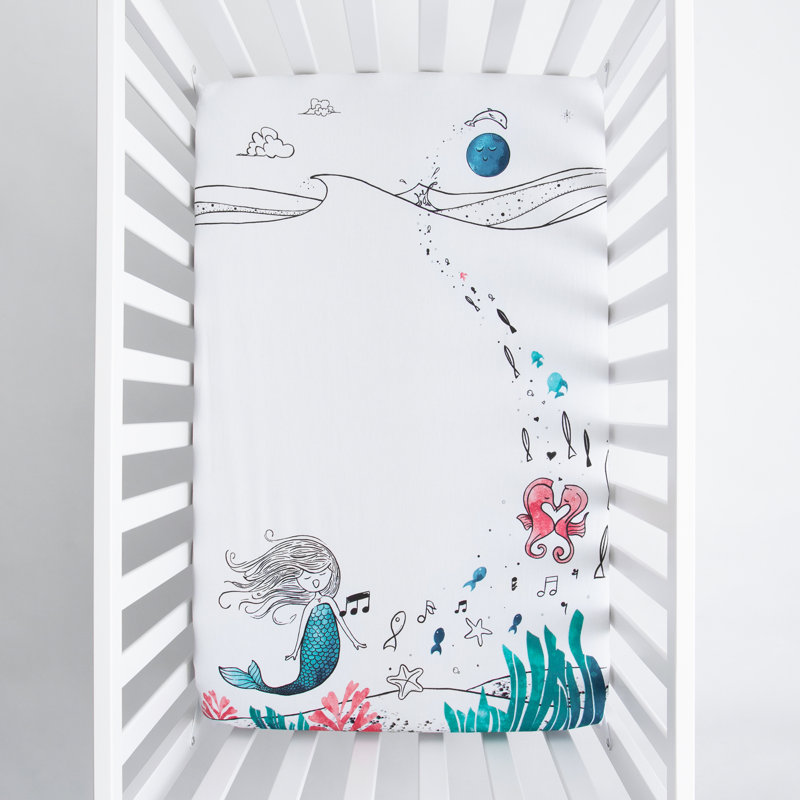JumpOff Jo - Mini drap-housse pour matelas de lit de bébé, de parc et de parc portable, 100% coton ultra doux, 24 po x 38 po - Sirène au clair de lune