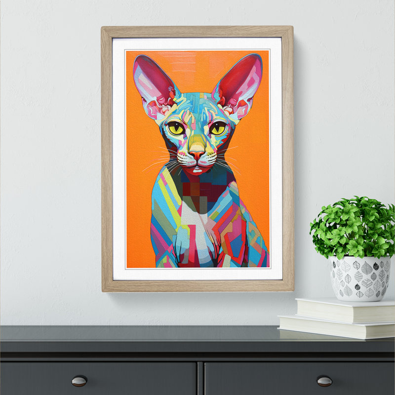 Sphynx Cat Colour Field Art - Framed Print, Oak, 34cm H x 25cm W x 2cm D