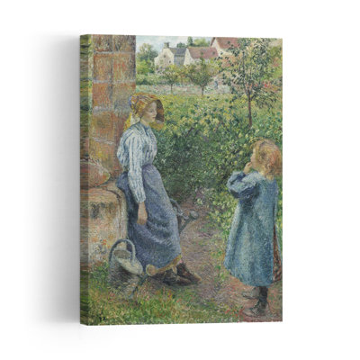 Woman And Child At The Well, 1882 Abstract Contemporary Wall Art Print by Camille Pissarro - Wrapped Canvas Print