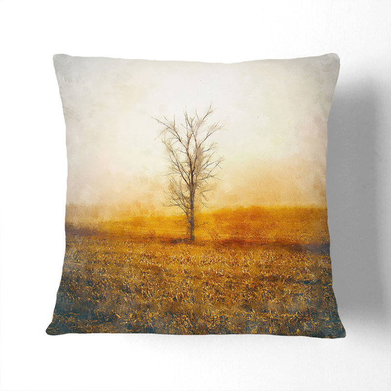 Summer Tree Painting Cushion with Filling, 55cm H x 55cm W x 20cm D, Black