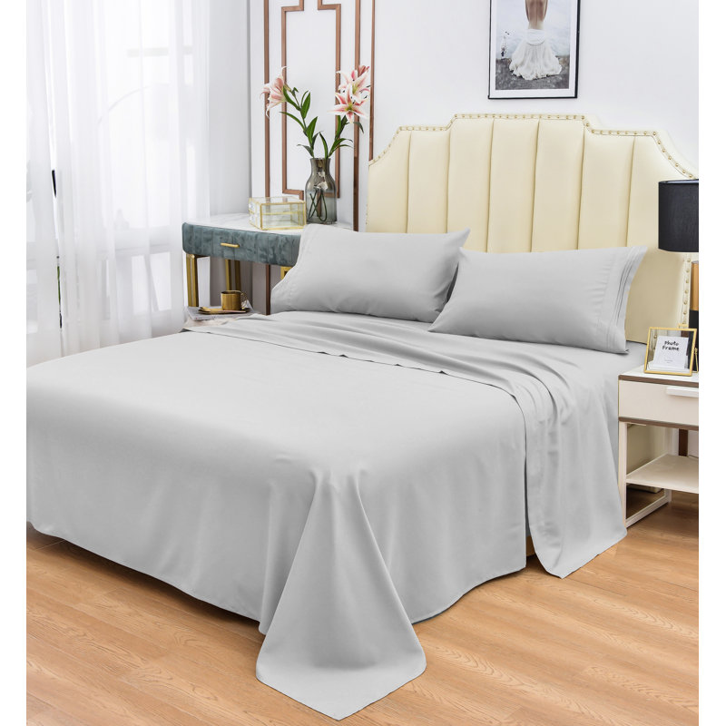  Ensemble de draps 1800 fils en rayonne de bambou, Gris clair, Très grand
