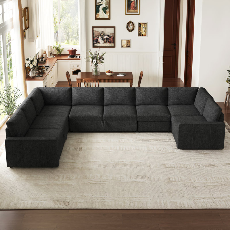 Canapé modulaire en U Seybert, H 36 po x l 110,2 po x P 83,4 po, Chenille grise foncée