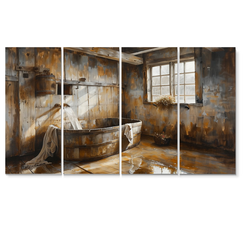 Brown Rustic Bathroom Charm III - Rustic Canvas Art Set, 28" H x 48" W