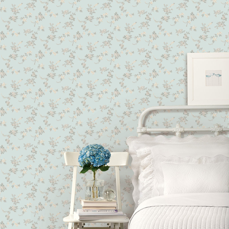 Garretson 1000cm x 52.8cm Satin Wallpaper Roll,  Blue/Begie