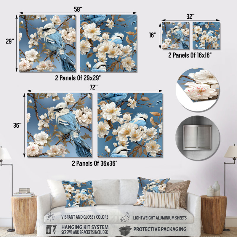 Luce - Ensemble de 2 carrés à motif floral en métal, H 36 po x l 72 po