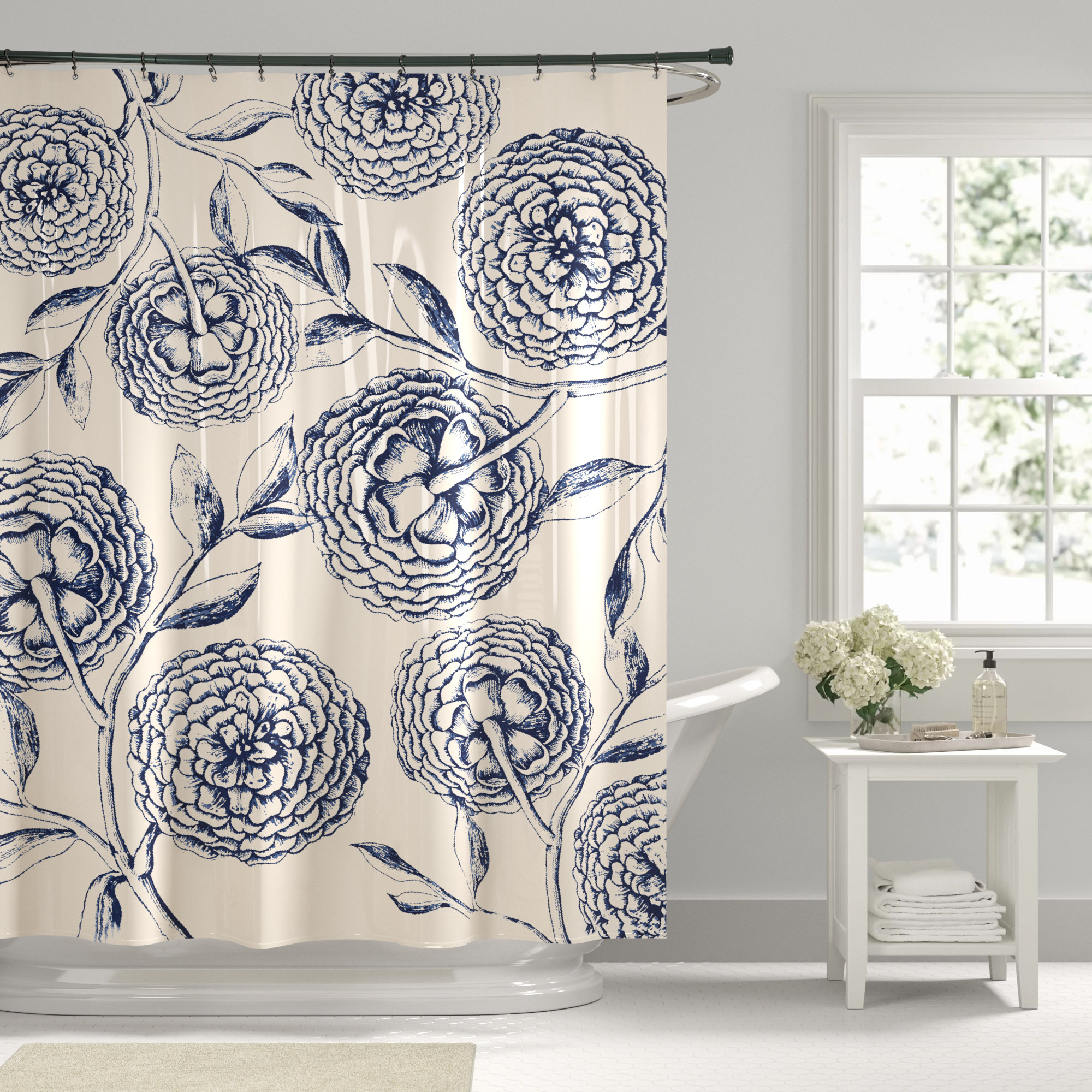 Slezak Floral Single Shower Curtain Lark Manor Color: Navy Blue