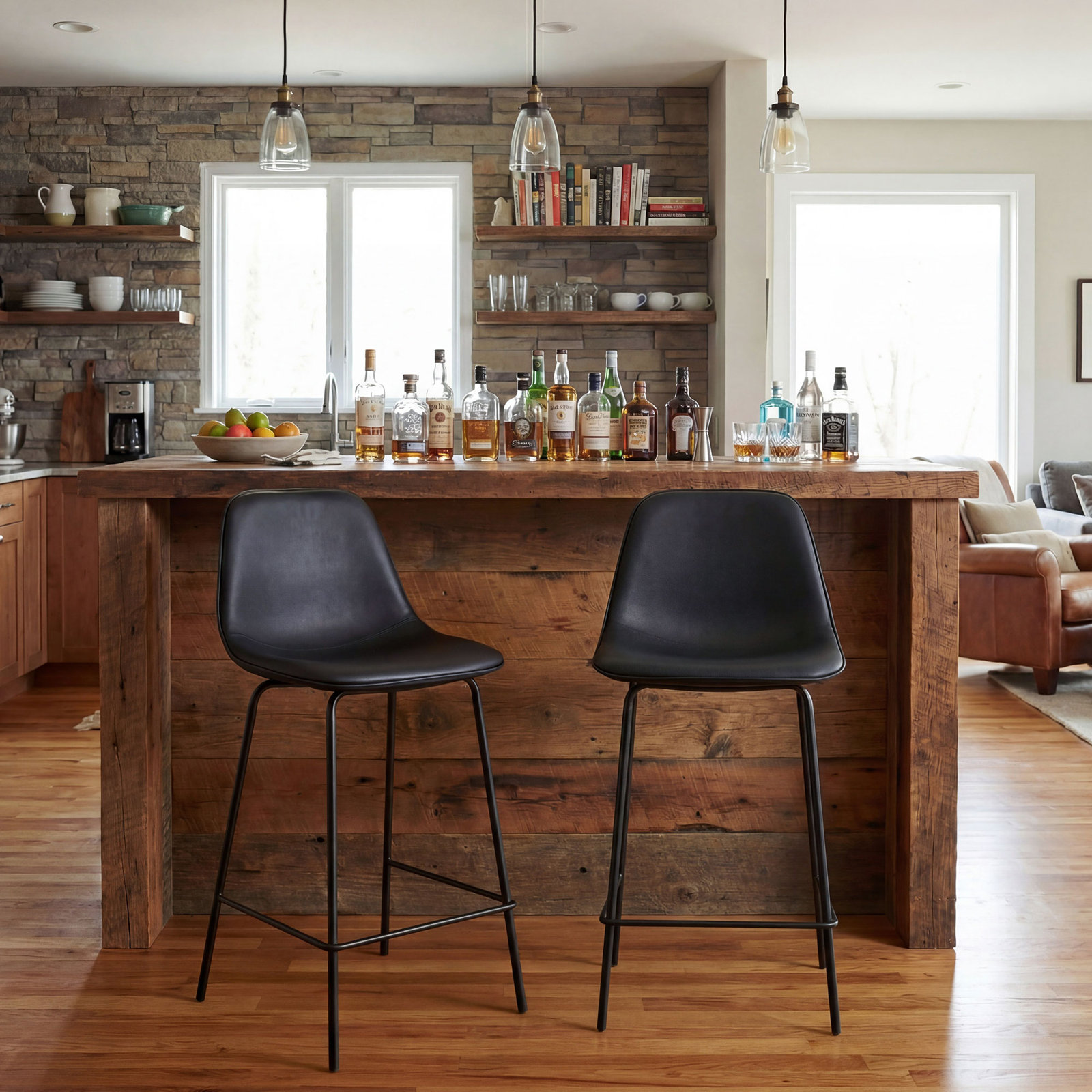 Kavi Bar and Counter Stool, Counter Stool (24" Seat Height), Black Faux Leather