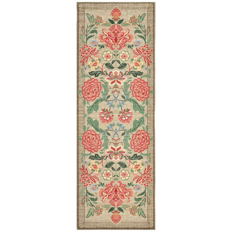 Floral Machine Washable Area Rugs for Living Room Bedroom Soft Non-Slip Vintage Dining Room Rug Low Pile Botanical Floor Carpet for Kids Room Classroom