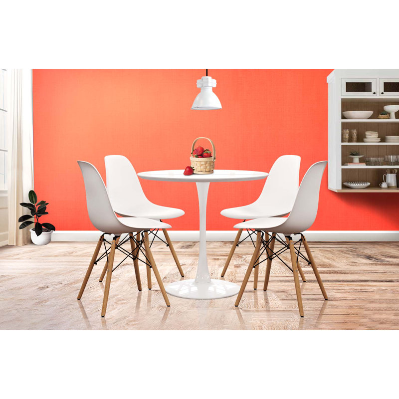 Table de salle à manger Modholic Tulip, Blanc, H 29,75 po x l 31,5 po x P 31,5 po, 5 Pieces: Table, 4 Chairs
