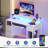 Computer Desk with 4 Drawers and Monitor Shelf, Gaming Desk with LED Lights & Power Outlets-841342031-841987268