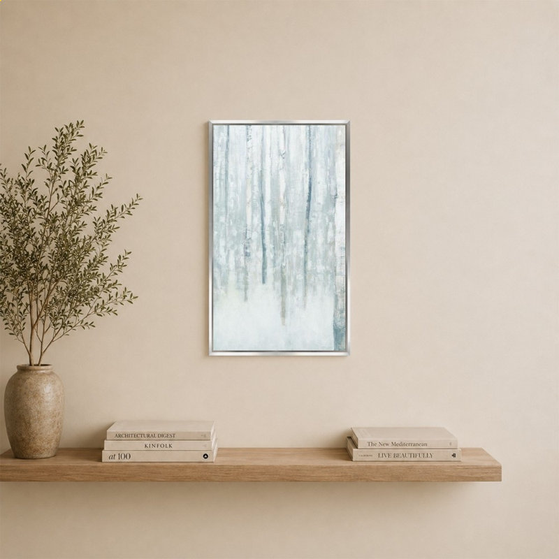 Birches in Winter Blue Grey, 34" H x 24" W, Silver