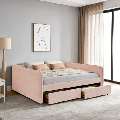 Queen Size Upholstered Tufted Sofa Daybed With Two Drawers, Soft Boucle Fabric (88"X65.5"X29.5")