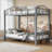 Twin Over Twin Metal Bunk Bed with Arched Guardrail and Safety Ladder, Heavy Duty Steel Frame for Kids, Boys, and Girls, Space-Saving Design, No Box Spring Needed, Modern Gray-1781859286