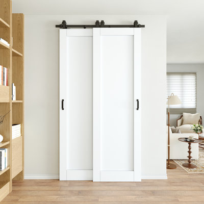 52“ x 96 "H Barn Door White Primed Solid Core Sliding Double Barn Door With Installation Bypass Barn Door Hardware Kit/No Assembly Required