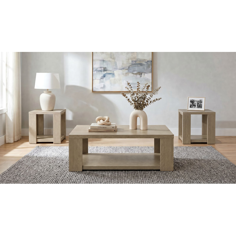 Ensemble de table basse et de table de bout avec tablettes Harown, Beige, 3 pièces: 2 tables de bout, table basse