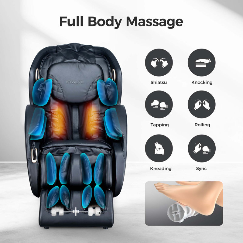 Fauteuil de massage 3D Zero Gravity, fauteuil inclinable de shiatsu complet avec application, Noir
