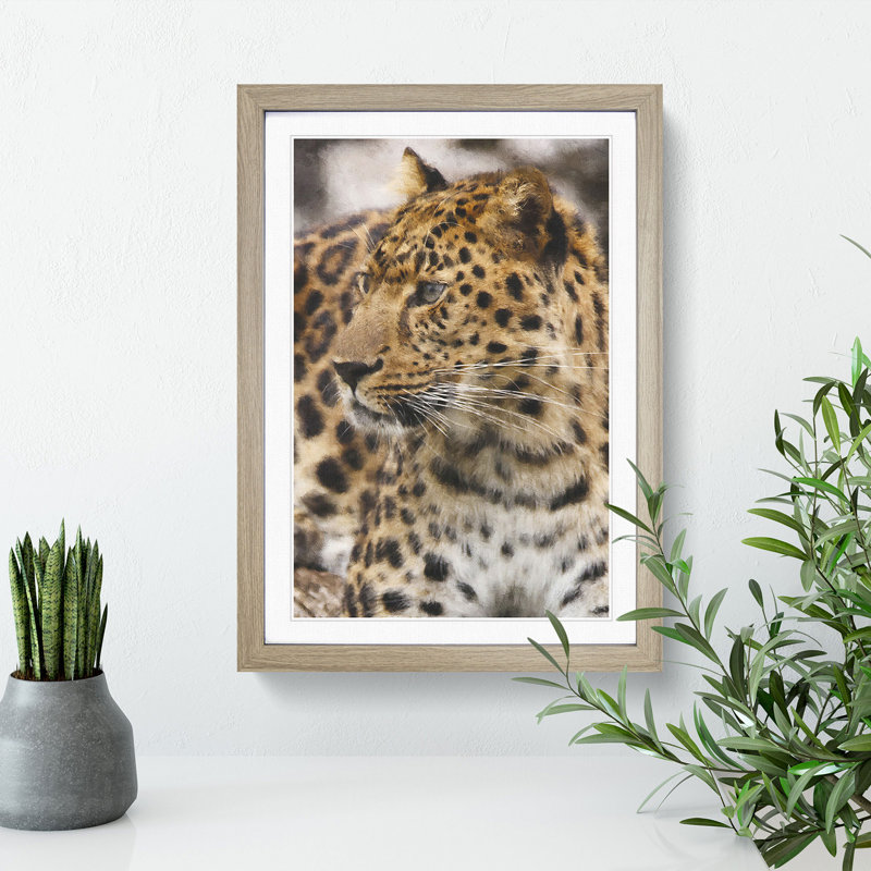 Leopard Vol.1 - Picture Frame Painting, Oak Framed, 65cm H x 48cm W x 2cm D