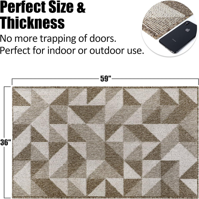 Brown and White Geometric Polypropylene Outdoor Doormat with Rubber Backing