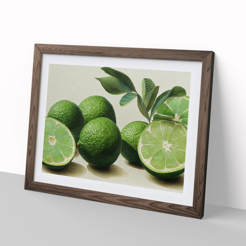 Lime Fruit - Single Picture Frame Painting, 34cm H x 46cm W x 2cm D, Walnut