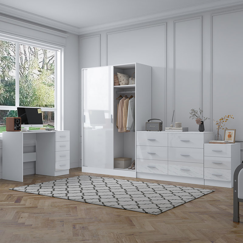Eva Bedroom Set, White Gloss / Matt White