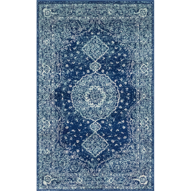 Tapis bleu marine Rizo Pat, Rectangle 3 pi 3 po x 5 pi 3 po