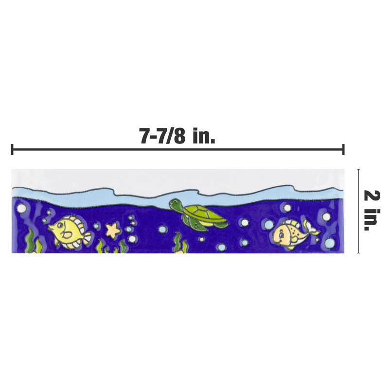 Captain Fishie 2" x 8" Matte Ceramic Specialty Trim in Navy Blue/Green