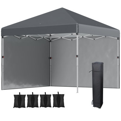 3 x 3m Grey Pop Up Gazebo with 2 Sidewalls, Height Adjustable Garden Canopy Party Tent with Wheeled Carry Bag