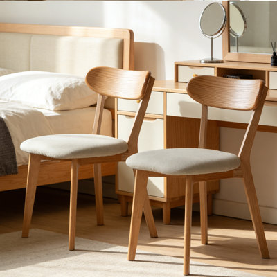 Ensemble de 2 chaises de salle à manger modernes en chêne de style Mid-Century - siège rembourré avec dossier papillon à oreilles courbées, convient à la cuisine, à la salle à manger et au restaurant