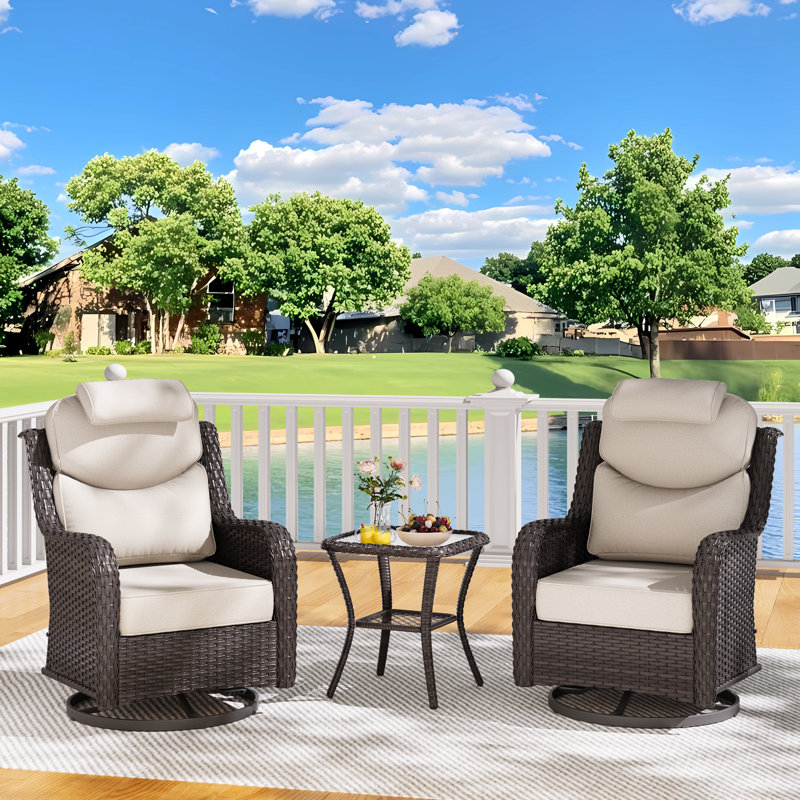 Ensemble de conversation en rotin pour terrasse pour 2 personnes avec appui-tête, Beige