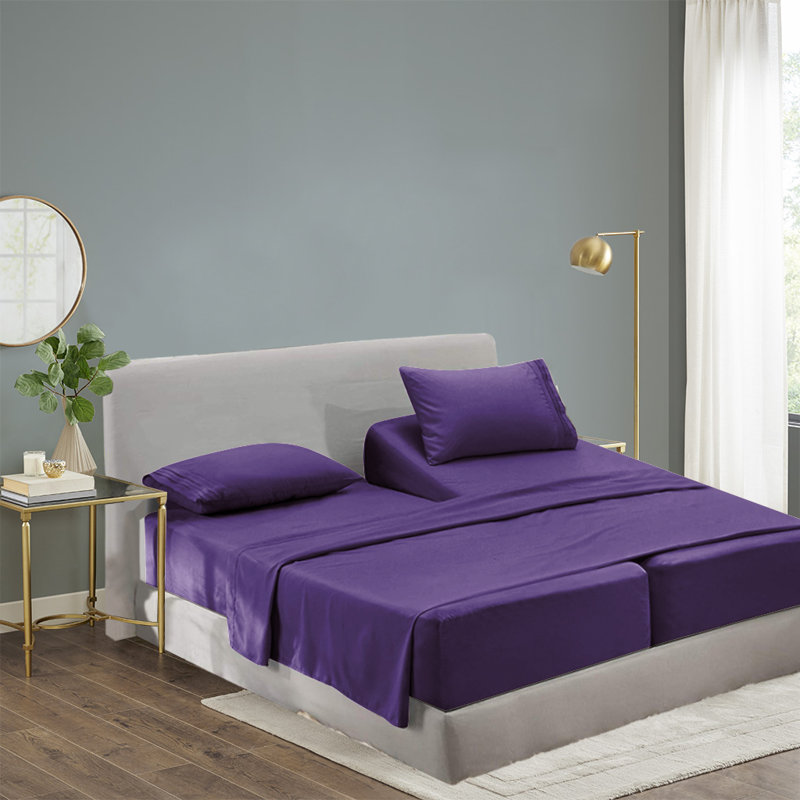  Ensemble de draps 1800 fils en rayonne de bambou, Mauve, Double