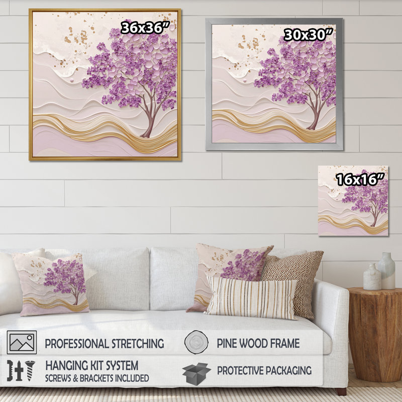 Arbre mauve jacaranda printanier mauve, Impression dans un cadre flottant sans passe-parto, H 30 po x l 30 po, Noir