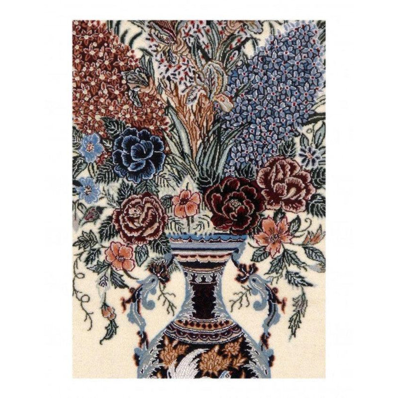 Tapis bleu / rouge / beige en laine / coton 2 pi 6 po x 4 pi Mekeda