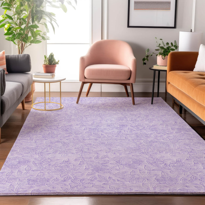 Tapis lilas Prisco lavable à la machine de qualité supérieure, Rectangle 2 pi 6 po x 3 pi 10 po