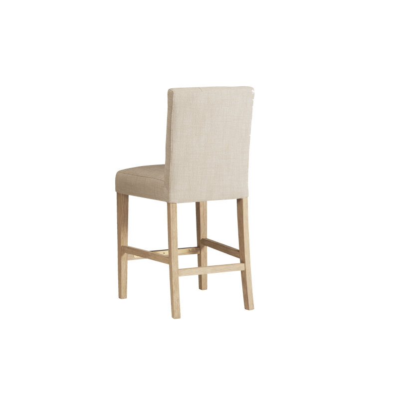 American Heritage Port Royal Upholstered Counter Stool – Tufted Linen-Style Stool with Full Back & Metal Footplate, Sahara Sand/White Oak