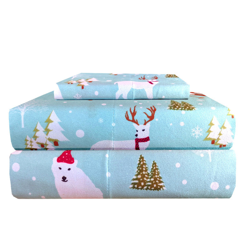 Micro Flannel® Printed Deep-Pocket Sheet Set, California King Sheet Set with 2 Pillowcases, Snowflakes Gray