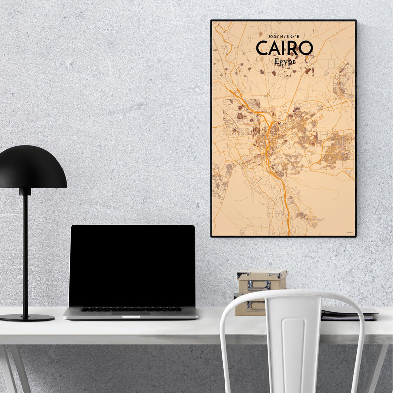«Cairo City Map», impression rétro, Orange / or pâle, H 36 po x l 24 po x P 0,05 po