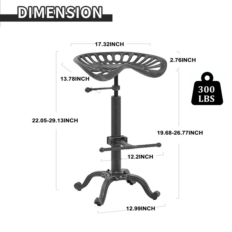 Dicle Swivel Adjustable Height Counter Stool with Metal Frame, Gunmetal