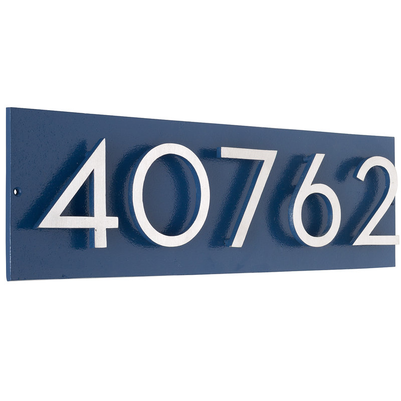 Floating 1-Line Lawn Address Sign, Sea Blue, Satin Nickel Two Tone