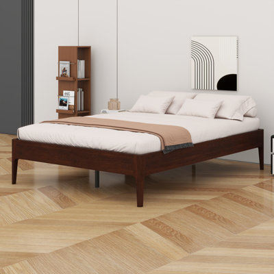 Sturdy Wooden Platform Bed Frame with Strong Metal and Wood Slat Support