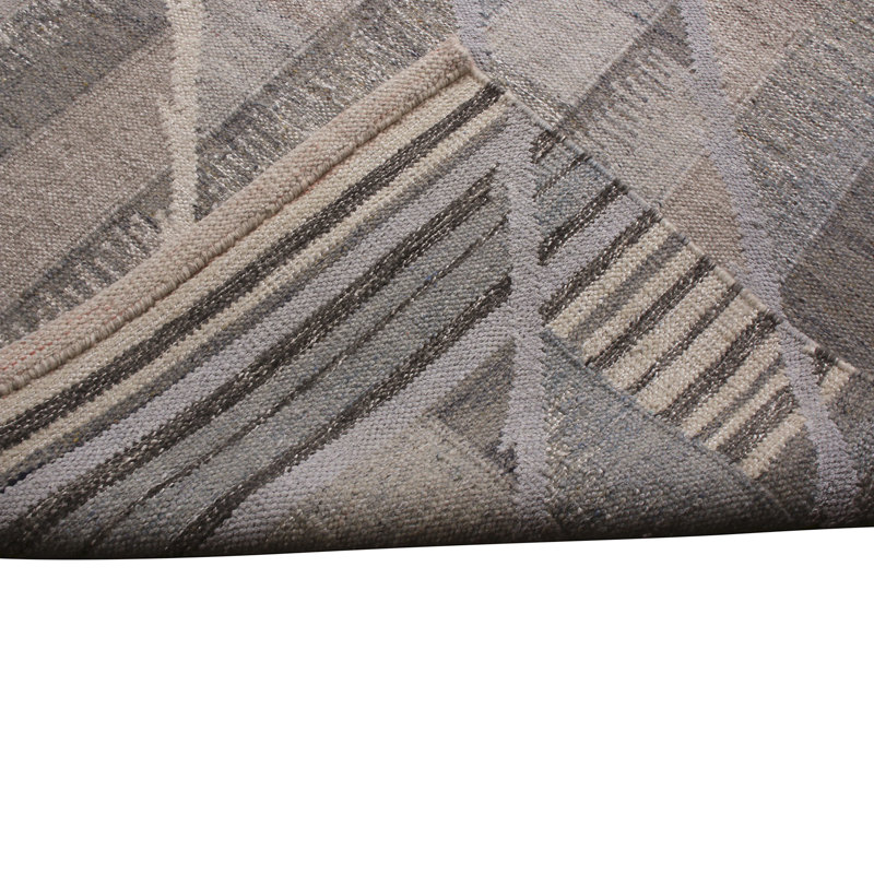 Rug & Kilim’S Scandinavian Inspired Geometric Beige Gray And Blue Wool Rug, Rectangle 9' x 12'