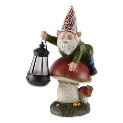 Statue solaire gnome sur champignon | Lumière de jardin fantaisiste