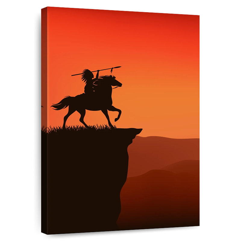 Guerrier indien au coucher du soleil, H 48 po x l 32 po