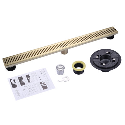 32 Inch Linear Shower Floor Drain, 304 Stainless Steel Bathroom Drains Kit, Rectangular Shower Trench Drain with Reversable Tile-in Pattern Drain Cover & Hair Catcher